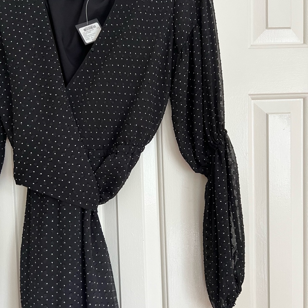 Club Monaco Black Wrap Dress with Bishop Sleeves